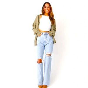 KITTENISH Lacy Distressed Light Wash Denim Jeans Size 25 Side Slit